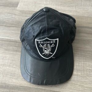 Raiders Black Leather Snapback Hat